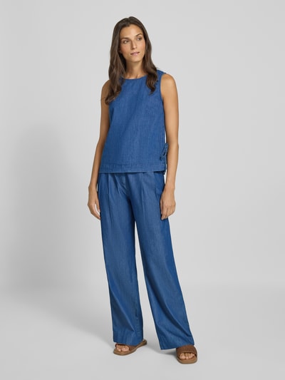 Oui Blusentop mit Rundhalsausschnitt und seitlicher Schnürung Jeansblau 1