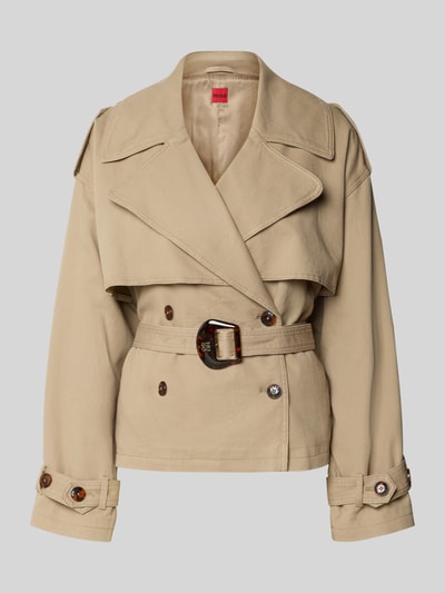 HUGO Kurtka o pudełkowym kroju w stylu trenczu z mieszanki bawełny i lnu model 'ACLUNDA-1-W' Beżowy 2