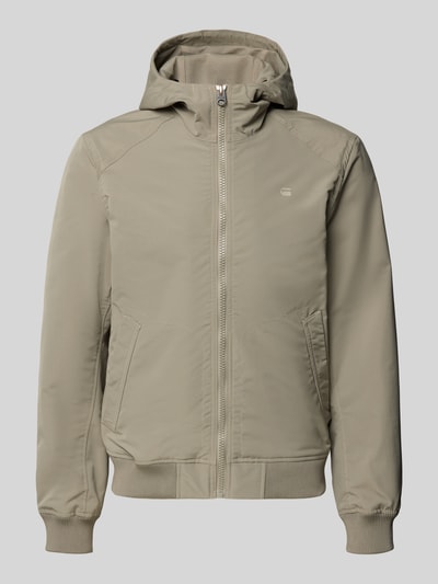 Produktfoto, Regular fit heren jack met logoprint, model 'Track' van G-Star Raw in beige met steekzakken, capuchon en elastische boorden