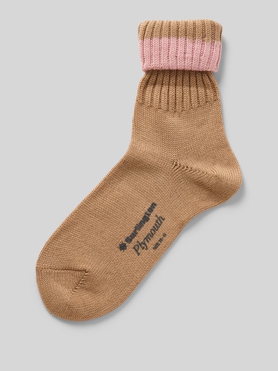 Burlington Sokken met labelprint, model 'PLYMOUTH' Beige - 1