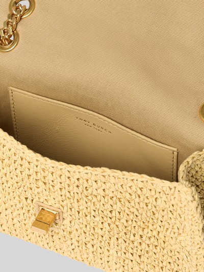 Produktfoto, Shoulder Bag in Flecht-Optik von Tory Burch in Beige mit Hauptfach, Überschlag, Steckfach, Ketten-Optik und Logo-Detail