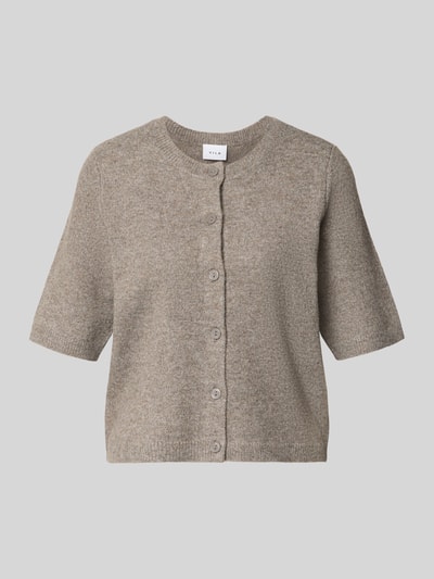 Produktfoto, Regular Fit Cardigan in Strick-Optik Modell 'Iga' von VILA, beige meliert, strukturierte Oberfläche, 1/2-Arm, Knopfleiste, elastischer Material-Mix