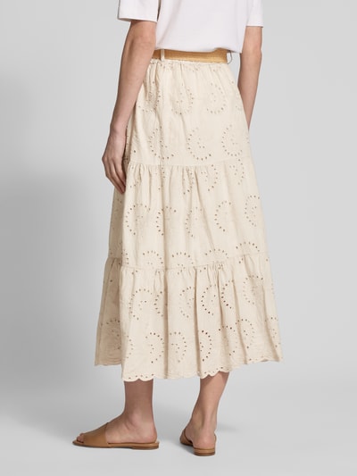 ZABAIONE Midirok met broderie anglaise en riem Beige - 5