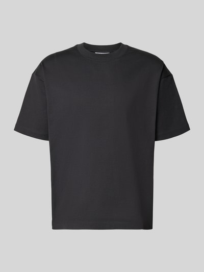 Produktfoto, unifarbenes schwarzes Boxy Fit T-Shirt aus reiner Baumwolle von Marc O'Polo Denim mit Rundhalsausschnitt und kurzem Arm