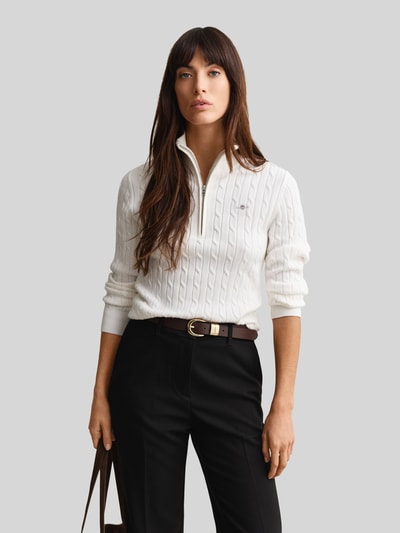 GANT Regular Fit Troyer aus reiner Baumwolle mit Logo-Stitching Ecru 4