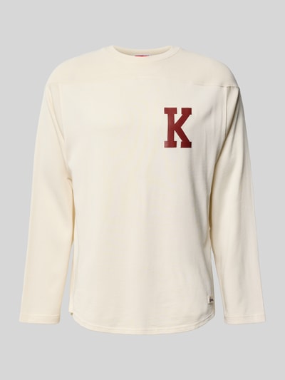 Produktfoto, Regular Fit Longsleeve aus Viskose-Mix von Kenzo, ecru, nadruk z logo, mieszanka wiskozy i bawełny, ozdobne szwy, okrągły dekolt, długość tyłu w rozmiarze M: 68 cm