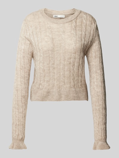 Only Regular Fit Strickpullover mit Rundhalsausschnitt Modell 'TIA' Beige Melange 1