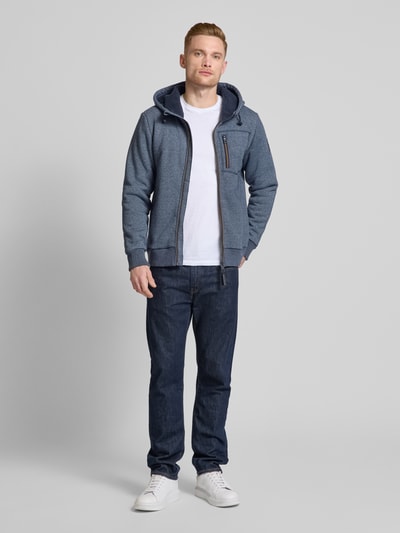 Tom Tailor Regular fit sweatjack in gemêleerde look met labelpatch Donkerblauw - 1