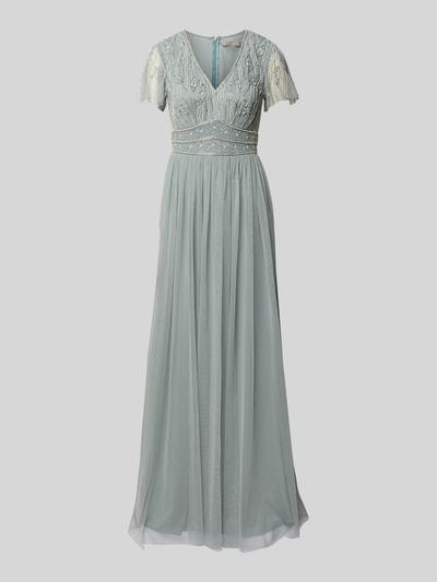 Christian Berg Cocktail Abendkleid mit V-Ausschnitt Schilf 2