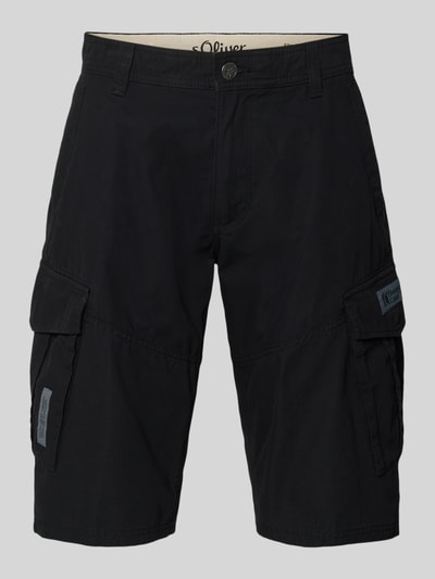 Produktfoto, Relaxed Fit Cargoshorts aus reiner Baumwolle von s.Oliver BLACK LABEL in Optik: Unifarben mit Label-Patch und seitlichen Cargotaschen