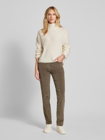 Raphaela By Brax Slim fit broek van fijne corduroy met elastische band Taupe - 1