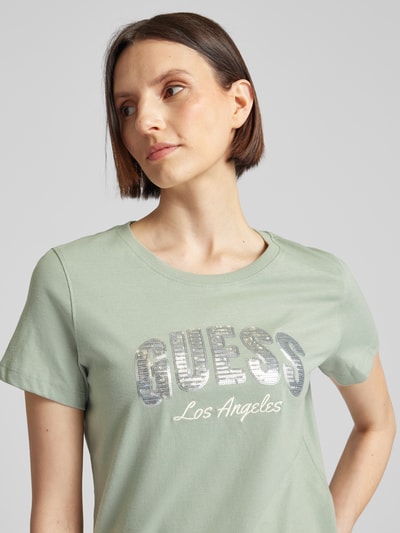 Guess T-shirt met pailletten, model 'SEQUINS' Rietgroen - 3