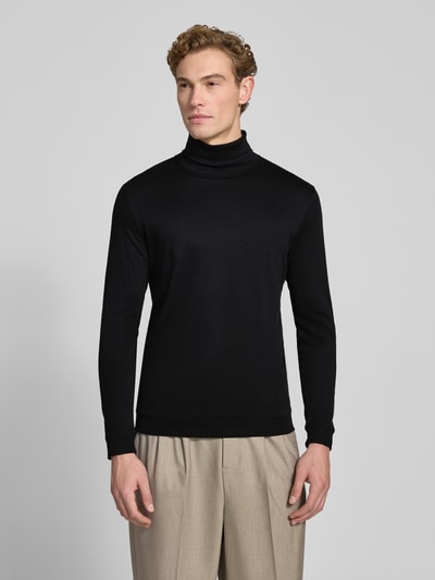 RAGMAN bluzka z długim rękawem o kroju regular fit z golfem model 'Pima' Czarny 4