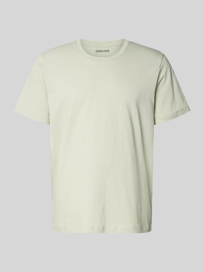 Produktfoto, Regular Fit T-Shirt aus reiner Baumwolle Modell 'HASPEN' von SELECTED HOMME in melierter Optik, Rundhals, kurzarm, dezentes Hellgrau.