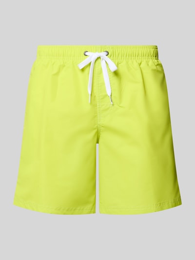 Produktfoto, Badehose mit elastischem Bund Modell 'UNI SHORTS NEON' von Sundek in Neon-Gelb mit Regular-Fit und Tunnelzug, glatte Textur