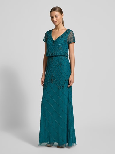 Adrianna Papell Abendkleid mit V-Ausschnitt und Perlenbesatz Petrol 1