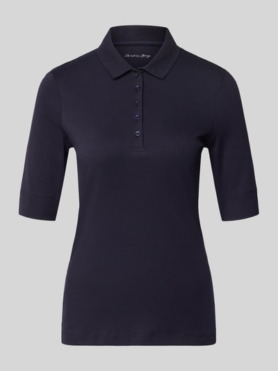 Produktfoto, Slim Fit Poloshirt mit Knopfleiste und 1/2-Arm von Christian Berg Woman, bawełna, krój slim fit, długość tyłu w rozmiarze 36: 61 cm, kolor ciemnogranatowy, gładka faktura
