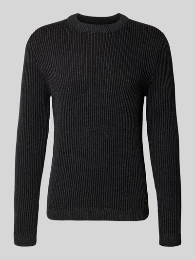 Produktfoto, dunkelgrauer Slim Fit Strickpullover aus Baumwoll-Mix Modell 'DOVER' von JACK & JONES, gerippte Textur, elastische Abschlüsse