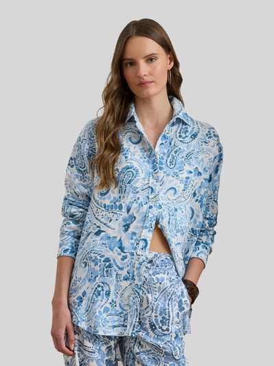 Lauren Ralph Lauren Relaxed Fit Leinenbluse aus reinem Leinen mit Allover-Muster Hellblau Melange 4