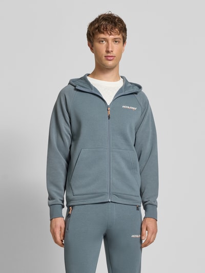 Jack & Jones Regular Fit Sweatjacke mit Logo-Print Modell 'Thatcher' Rauchblau 4