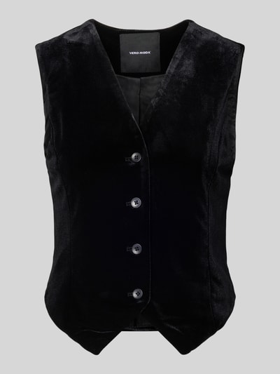 Vero Moda Regular fit fluwelen gilet met enkele knoopsluiting, model 'SHANNA' Zwart - 2