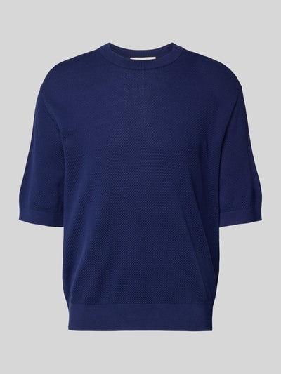 Produktfoto, Relaxed Fit T-Shirt aus reiner Baumwolle Modell 'TORINO' von SELECTED HOME, imitacja dzianiny, fakturowany wzór, bawełna, kolor granatowy