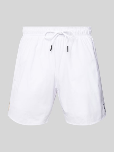 BOSS Relaxed Fit Badeshorts mit Label-Print Modell 'Iconic' Weiss 1