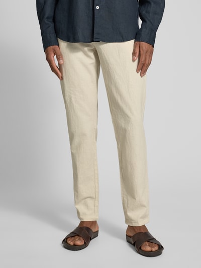 Lindbergh Tapered Fit Leinenhose mit elastischem Bund Sand 4