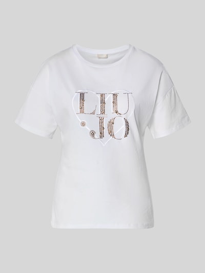 Produktfoto, Regular Fit T-shirt met strass-steentjes van Liu Jo White, puur katoen, logodetail, ronde hals, ruglengte maat S 60 cm
