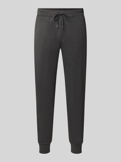 Produktfoto, Regular Fit Sweathose aus Baumwoll-Mix von Polo Ralph Lauren, dunkelgrau, elastische Bündchen, glatte Textur auf hellem Hintergrund. Herren Sweathose