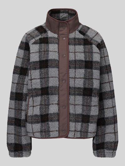 Jake*s Casual Teddyjacke mit hohem Stehkragen Dunkelgrau Melange 2