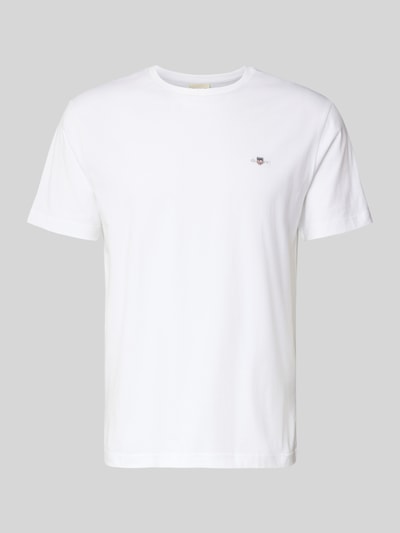 Produktfoto, Regular Fit T-Shirt mit Label-Stitching Modell 'SHIELD' von GANT, męski t-shirt z bawełny, jednokolorowy, okrągły dekolt, długość tyłu 65 cm, biały