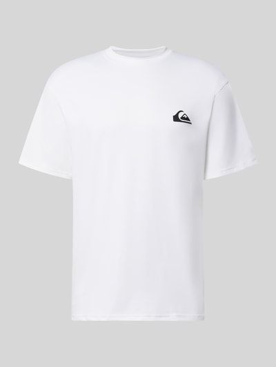 Produktfoto, t-shirt met ronde hals en Logo van Quiksilver voor Heren, Materiaalmix met stretch, regular fit, ruglengte maat M 75 cm, wit, gladde textuur, zwarte logodetail, rechte snit