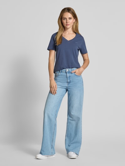 Gant T-shirt met geribde V-hals Marineblauw - 1