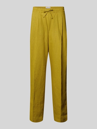 Produktfoto, Relaxed Fit Leinenhose aus reinen Leinen von JAKE*S STUDIO MEN in Gelb mit Elastischer Bund, Tunnelzug, Eingriffstaschen, Gesäßtaschen, Semitransparente-Optik, Bundweite 46 cm, Innenbeinlänge 79 cm