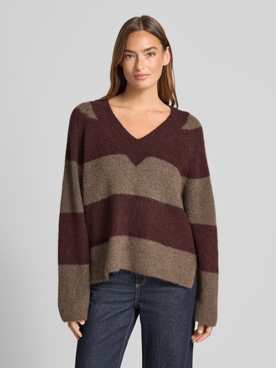 MOS MOSH Strickpullover mit V-Ausschnitt Modell 'Taci' Bordeaux 4
