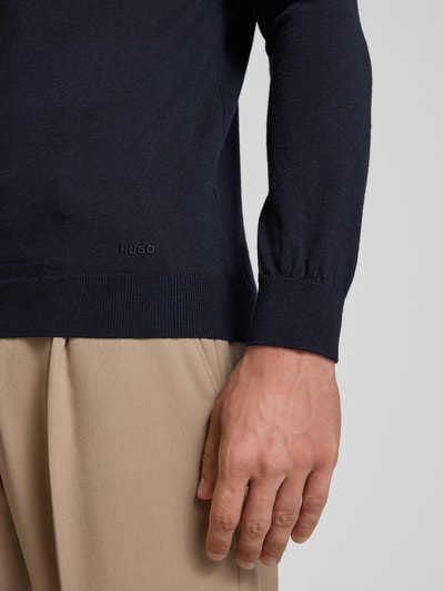 HUGO Pullover aus  Schurwolle mit Label-Stitching Modell 'Cedric' Marine 3