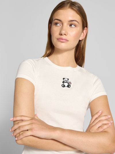 Review T-shirt met motiefstitching en ronde hals Wit - 3