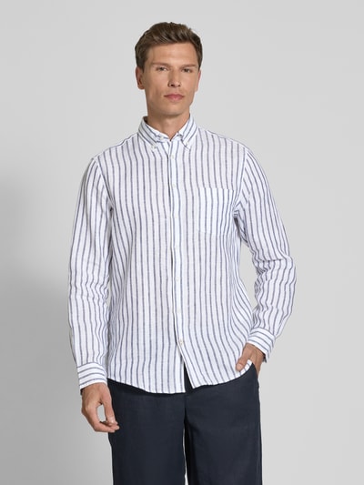 Christian Berg Men Koszula lniana o kroju regular fit z kołnierzykiem typu button down Biały 4