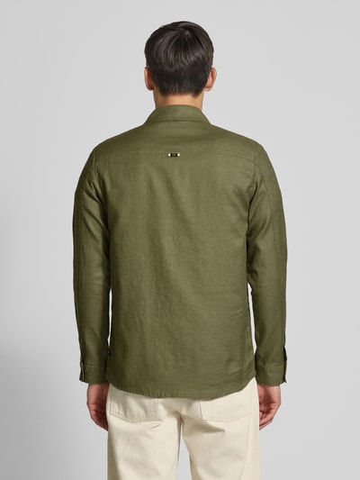 Matinique Slim fit overhemdjack van een mix van linnen en katoen, model 'PELTON' Kaki - 5
