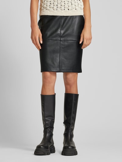 Vila Knielange rok in leerlook, model 'PENSA' Zwart - 4