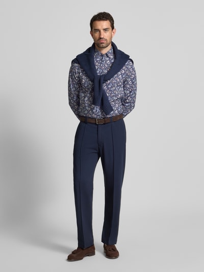 Christian Berg Men Regular Fit Freizeithemd aus reiner Baumwolle mit Kentkragen Dunkelblau 1