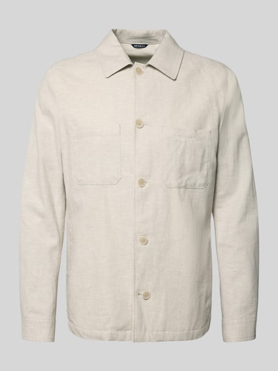 Produktfoto, Relaxed Fit Overshirt aus Leinen-Mix mit Kentkragen von MCNEAL, Leinen-Baumwoll-Mix, gerade Form, beigefarbene Textur, Knopfleiste, Brusttaschen, Sportmanschetten, Rückenlänge 69 cm in Größe M.
