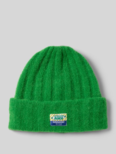American Vintage Strickmütze mit Label-Patch Modell 'VITOW' Neon Gruen 1