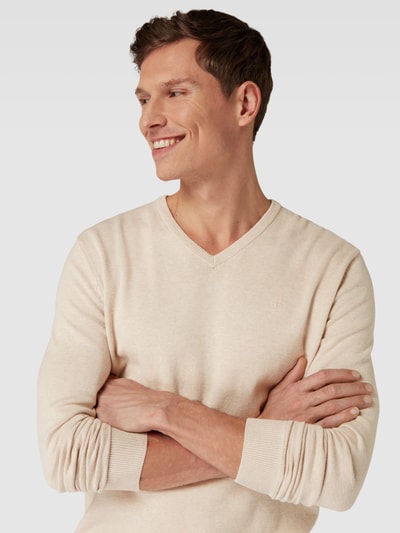 Tom Tailor Strickpullover mit V-Ausschnitt Modell 'basic v-neck' Beige Melange 3