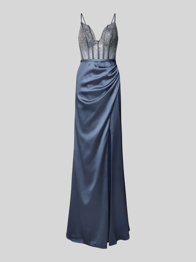 Luxuar Abendkleid mit Strasssteinbesatz Rauchblau 2