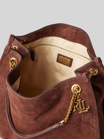 Lauren Ralph Lauren Torba shopper ze skóry bydlęcej z aplikacją z logo Ciemnobrązowy 5