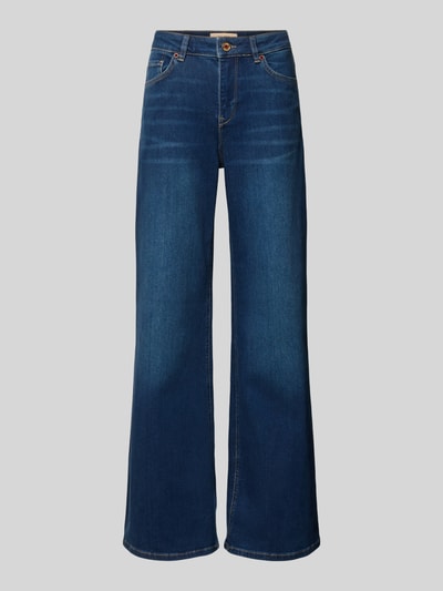 Produktfoto, blaue Flared Fit Jeans im 5-Pocket-Design Modell 'Dara' von MOS MOSH aus elastischem Baumwoll-Mix, strukturierte Oberfläche