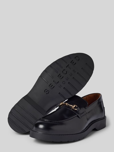 SELECTED HOMME Penny loafers van leer met applicatie, model 'HORSEBIT' Zwart - 4