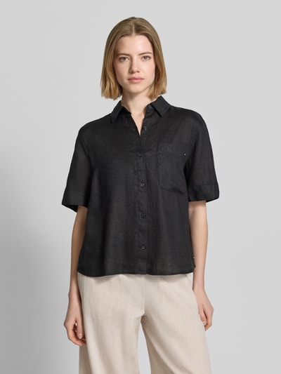 Tommy Hilfiger Regular Fit Leinenbluse mit Logo-Stitching BLACK 4